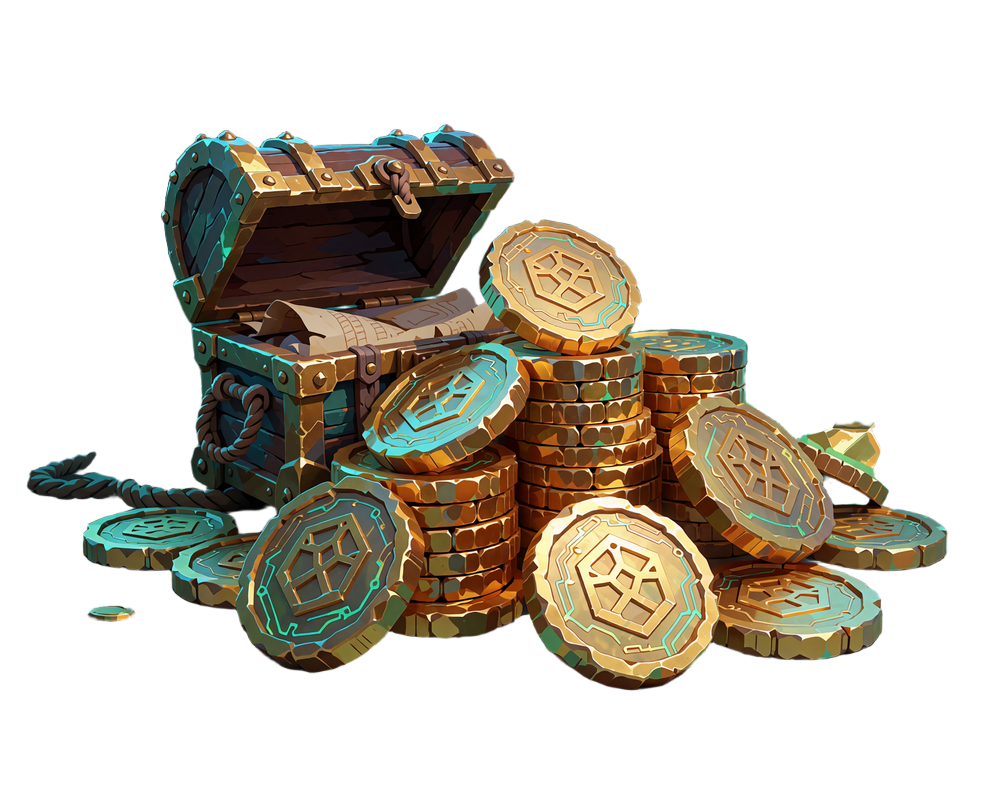 Bunke guldm&oslash;nter med gl&oslash;dende gitterm&oslash;nstre og en &aring;ben kiste - krypto-betaling hos Smash Casino
